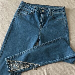 SHEIN Blue Skinny Jeans with Embellishments